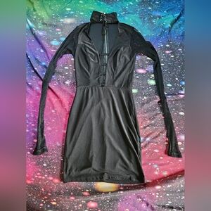 Blanc Size S Black Lace-Up Long Sleeve Mini Dress